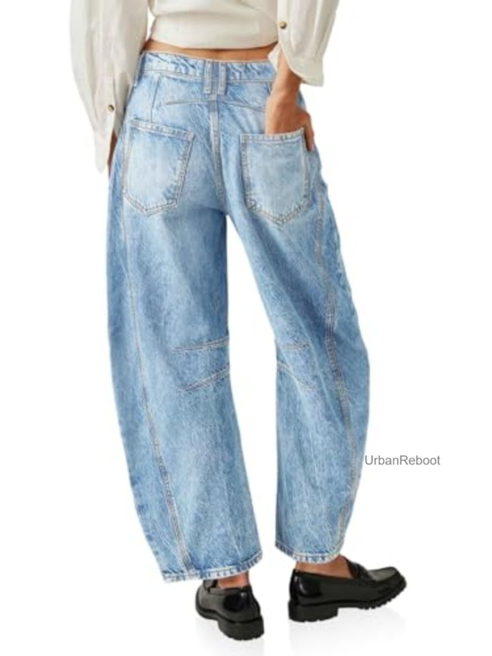 Baggy Boyfriend Jeans Wide Leg Mid Rise Barrel Denim Ankle Pants - Picture 5 of 7